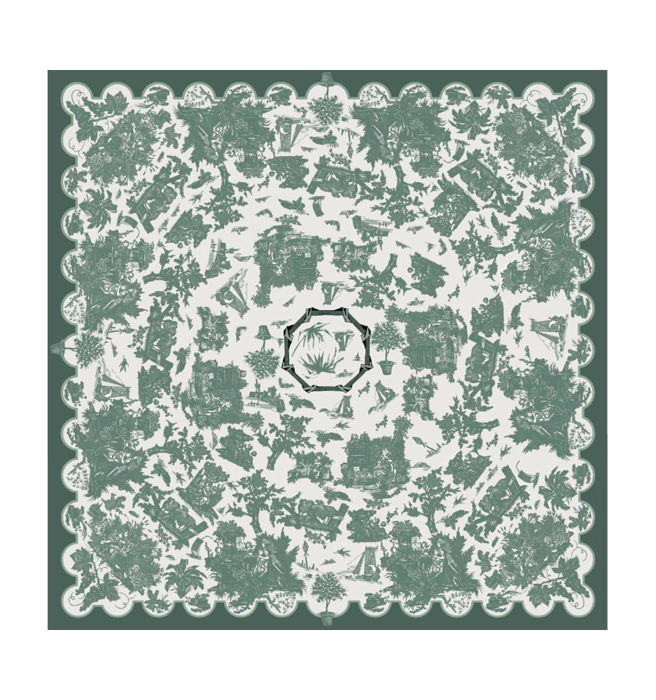 toile cirée motif toile de jouy EUCALYPTUS mise en scène intérieure toile cirée motif toile de jouy EUCALYPTUS mise en scène intérieure