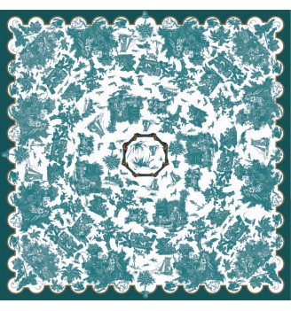 nappe toile cirée motif toile de jouy Bleu/vert CANARD pour dehors et dedans