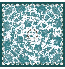 nappe toile cirée motif toile de jouy Bleu/vert CANARD pour dehors et dedans