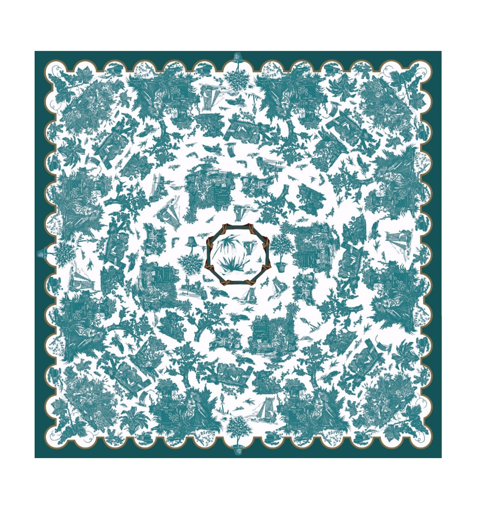 nappe toile cirée motif toile de jouy Bleu/vert CANARD pour dehors et dedans nappe toile cirée motif toile de jouy Bleu/vert CANARD pour dehors et dedans