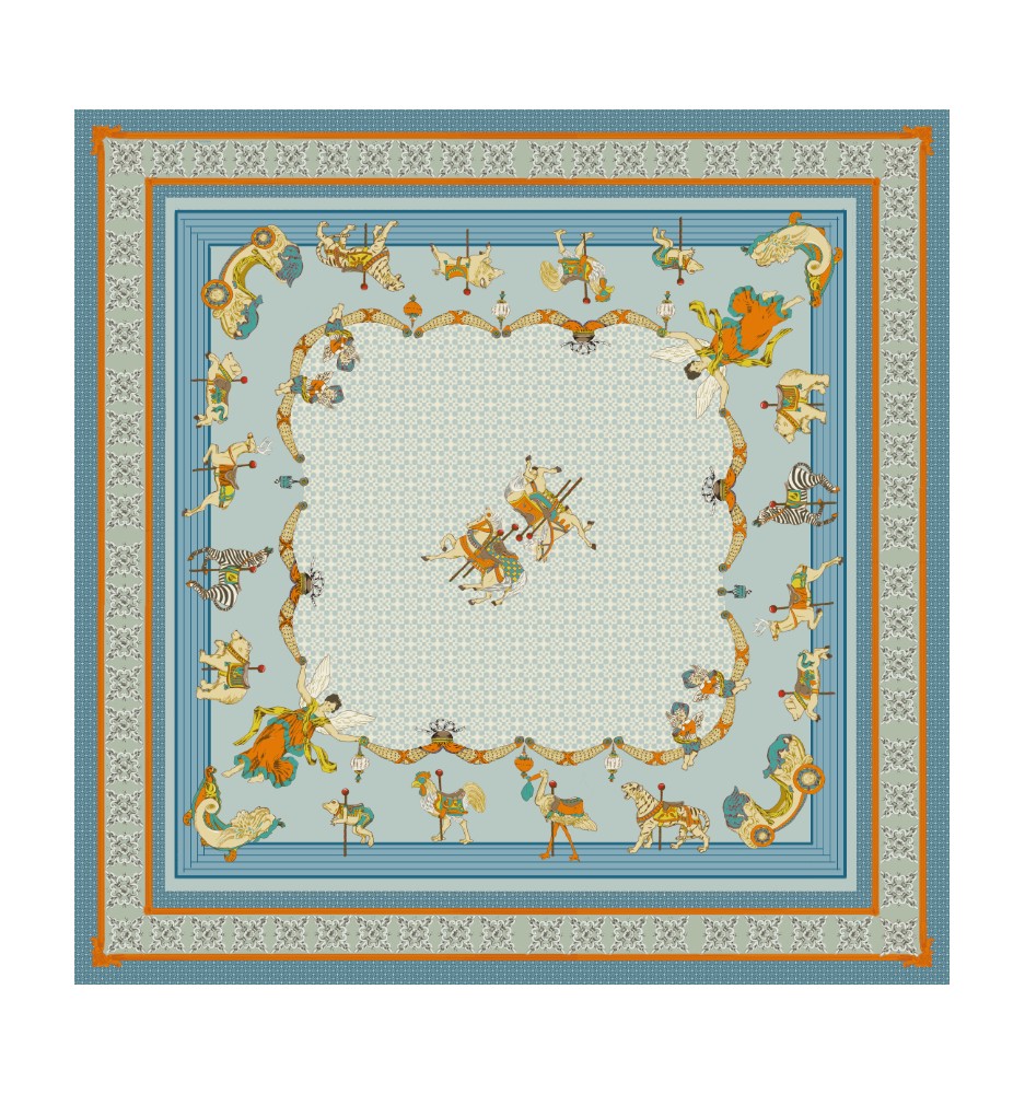 Toile cirée carrousel bleue