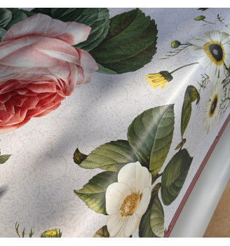 TOILE CIReE, fleurs de Redouté BEIGE