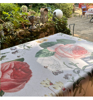 TOILE CIReE, fleurs de Redouté BEIGE