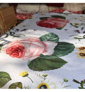 TOILE CIReE, fleurs de Redouté BEIGE