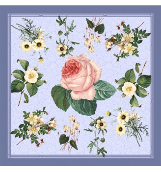 70 - toile cirée FLEUR - Redouté - Bleu