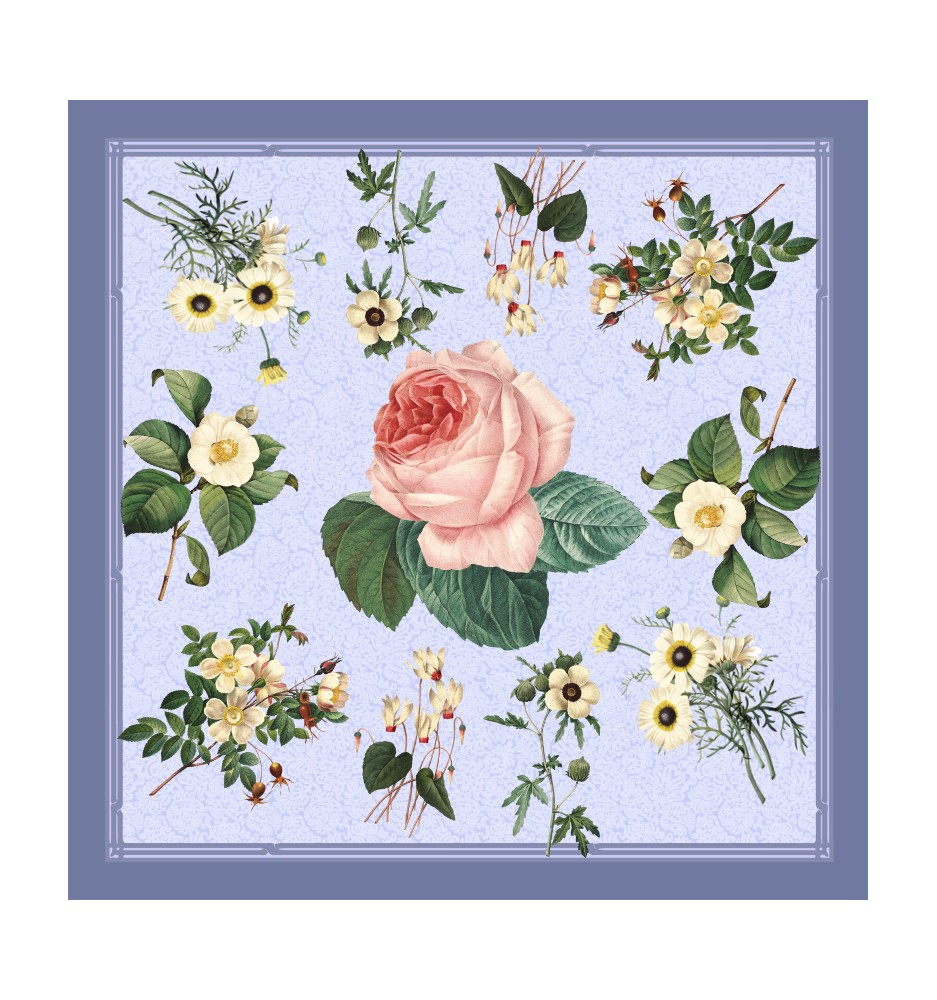70 - toile cirée FLEUR - Redouté - Bleu