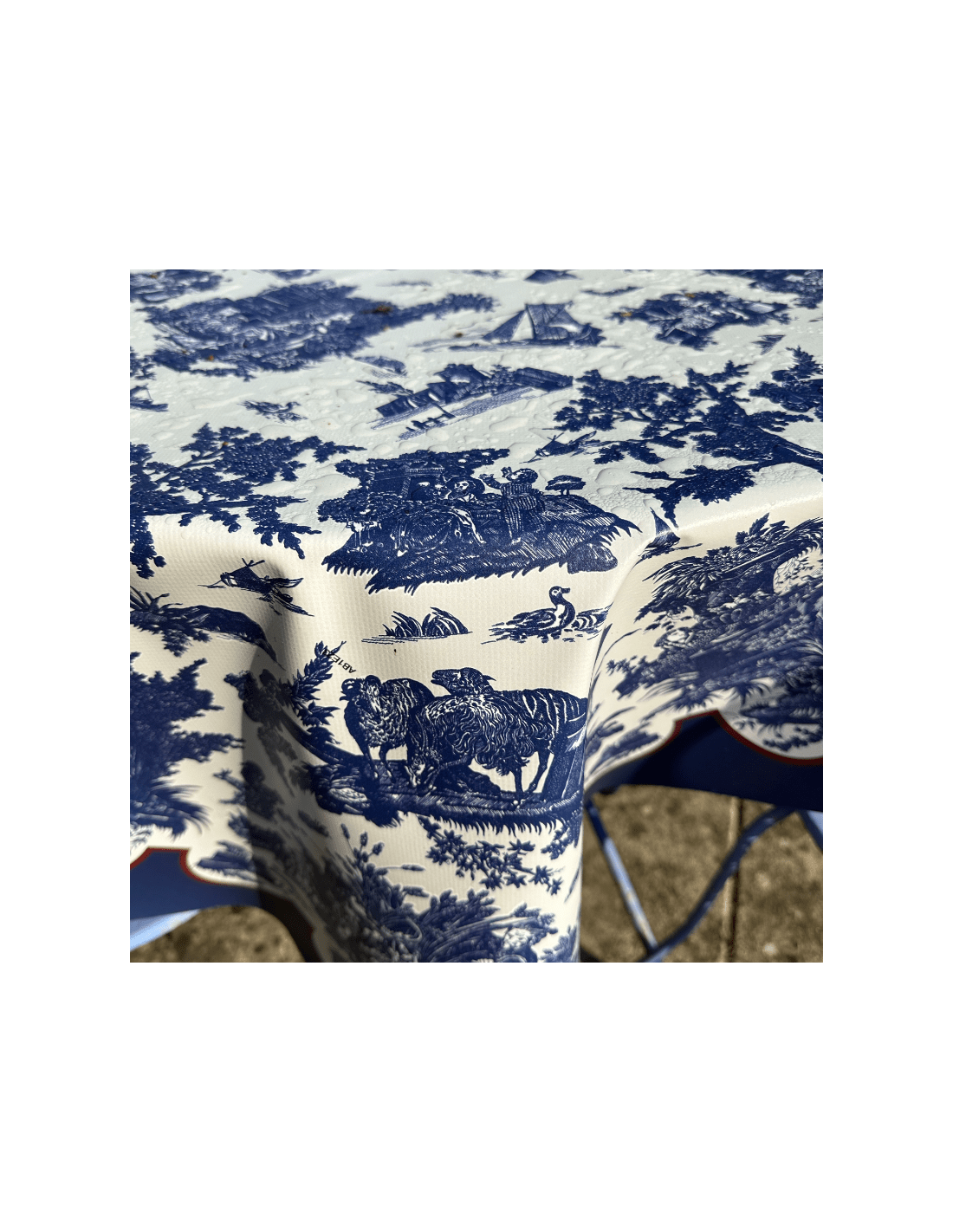 Nappe toile cirée motif toile de Jouy Chic et épaisse Marine